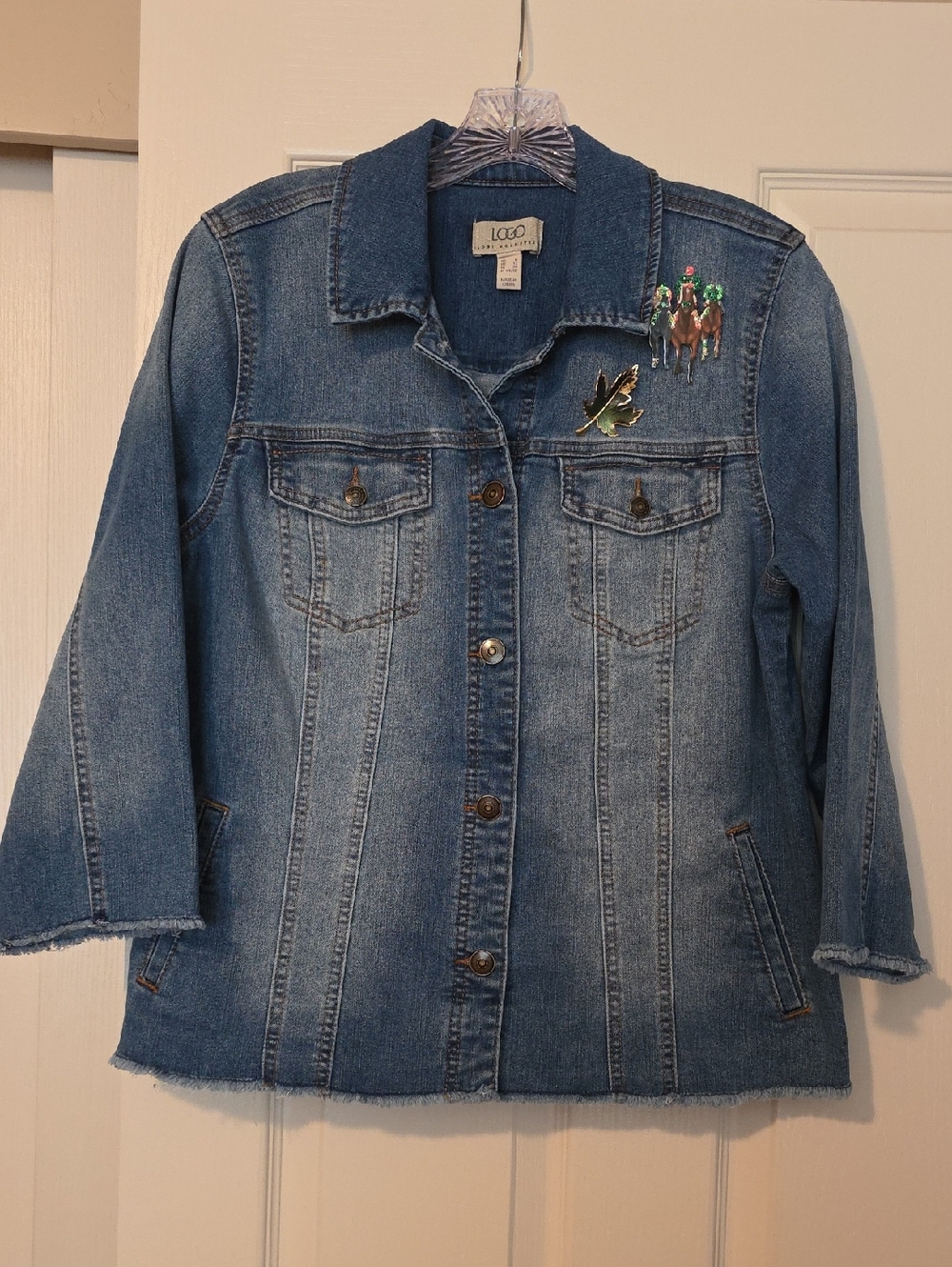 LOGO by Lori Goldstein Women's Medium Blue Washed Denim Cotton Blend Jacket Sz 8